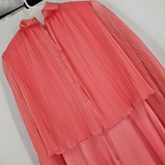 Vintage 70's Dress Gown Pink Chiffon Satin Layered Cape Long Sleeve Maxi Size XS - Picture 7 of 12